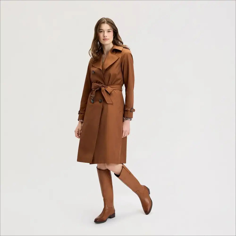 Double Breasted Trench Coat with Faux Suede Trim