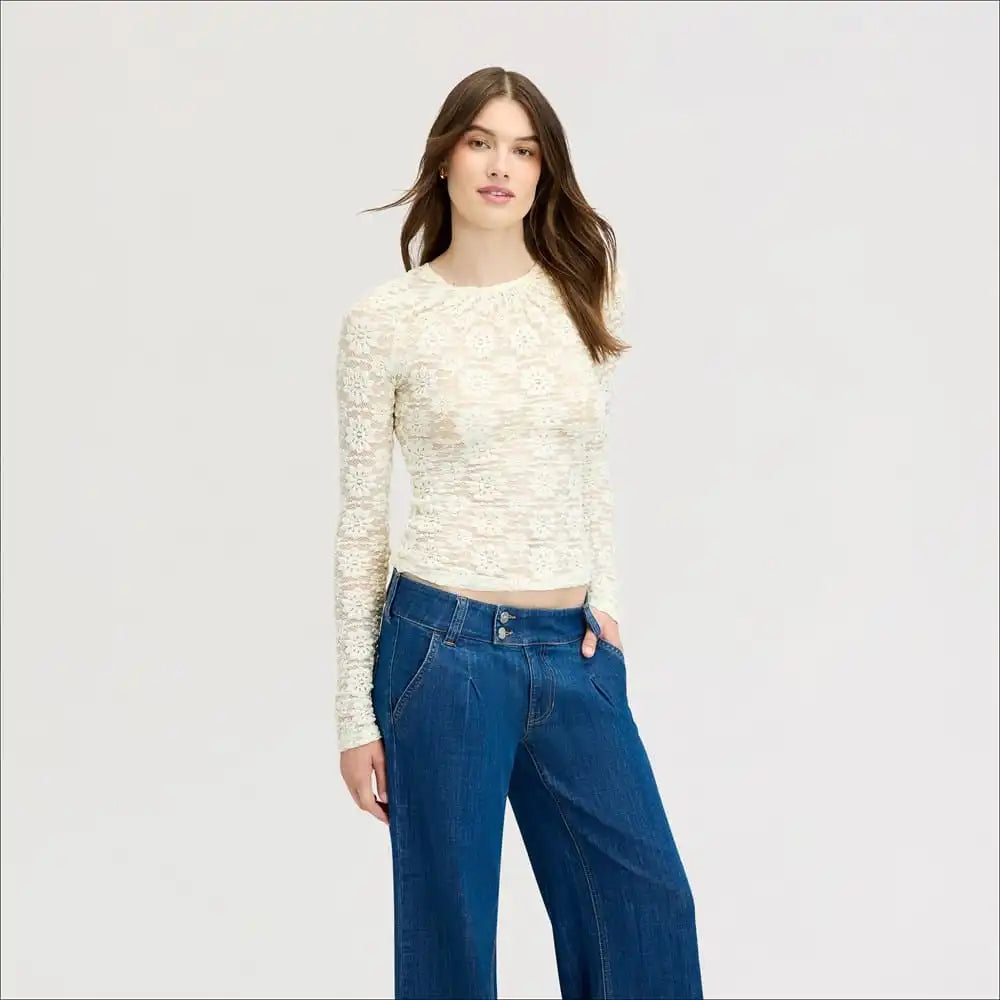 Long Sleeve Lace Crew Neck
