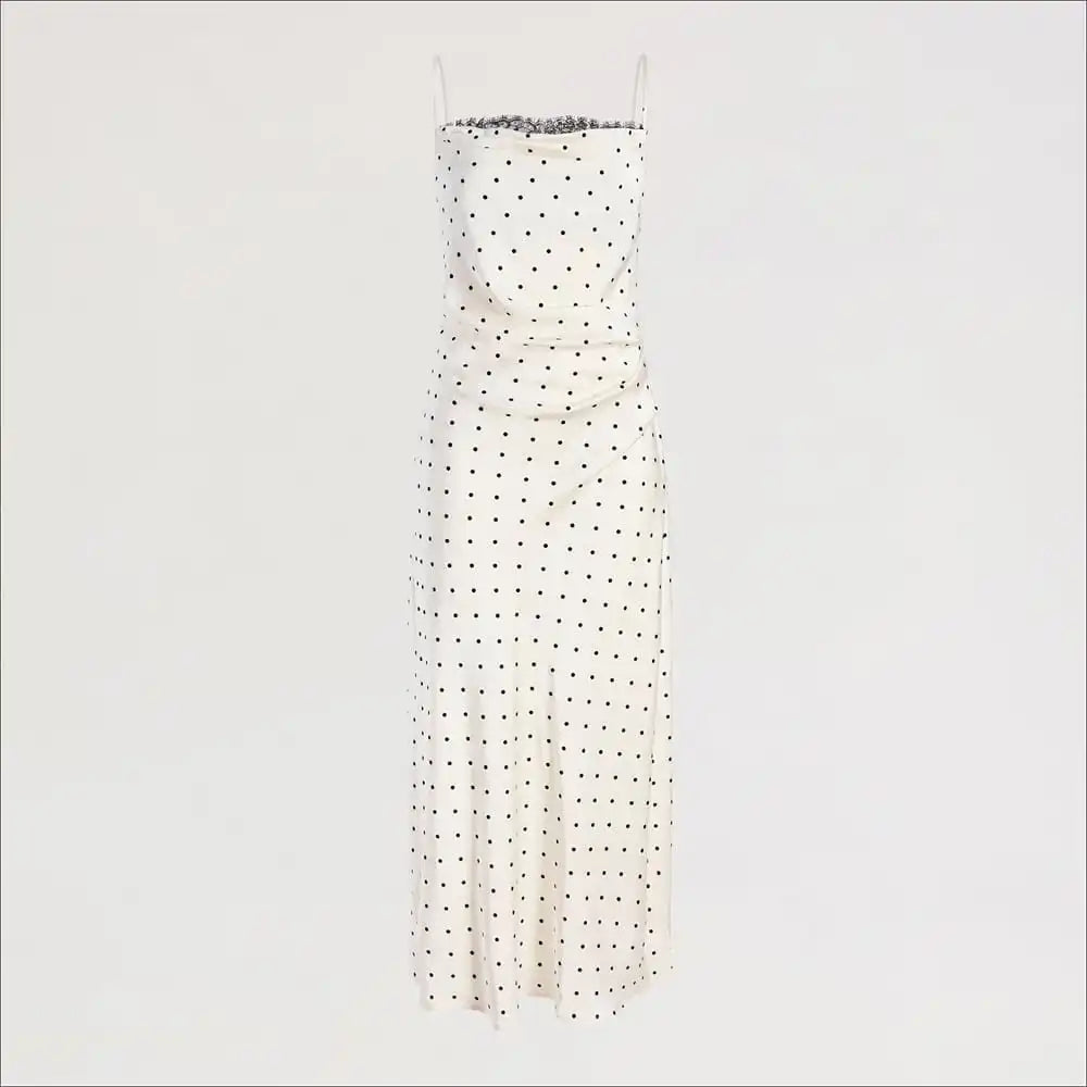 Dot Flocking Drape Slip Maxi Dress