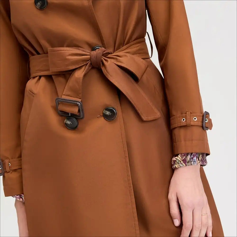 Double Breasted Trench Coat with Faux Suede Trim